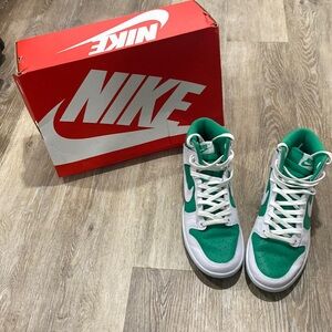 Green and white Nike dunk hi sneakers